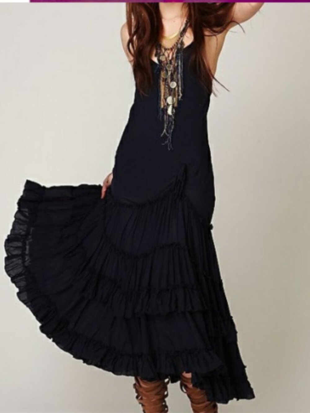 Free People Tracks Of My Tiered Maxi flamenco Dress Size XS
